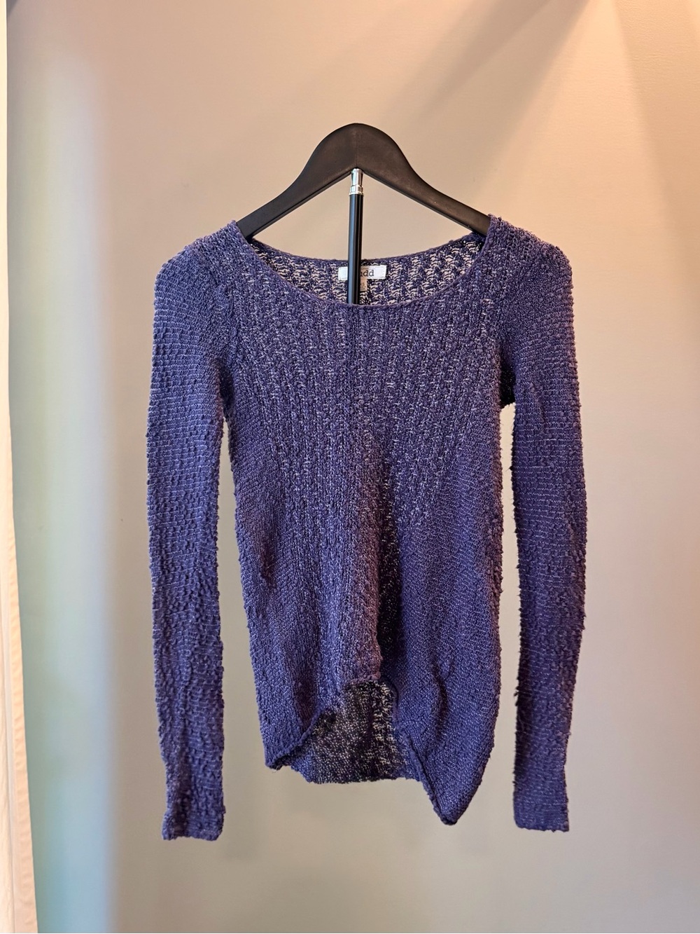 Vintage Mudd XS Purple Knit Crochet Sheer Pullover Sweater Y2K Festival Boho 90s
